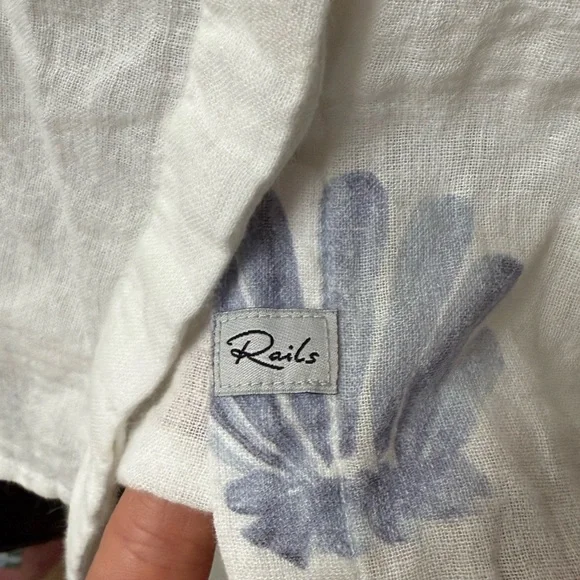 Rails Jamie Blue Seashells Button Down Short Sleeve Linen Shirt Size XL - Picture 8 of 10